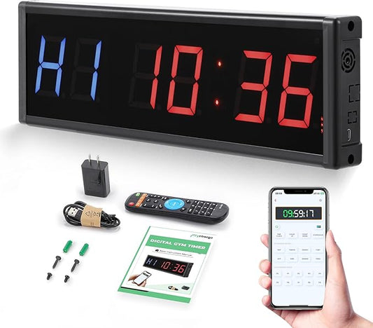 15'' Bluetooth Gym Timer Clock for Home Gym Digital Display Gym Clock Stopwatch Interval Workout Timer Adjustable Buzzer Volume with Remote and APP Control for Sport Boxing Fitness Kitchen-FlexoryFit