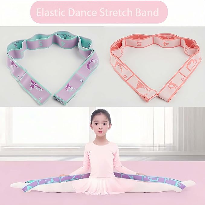 2pcs Stretch Strap for Kids,Elastic Yoga Stretching Strap with Loops, Multi-Loop Adjustable Exercise Stretching Bands，Stretching Resistance Ballet Bands for Dance, Latin, Gymnastics Exercis -8Loops-FlexoryFit