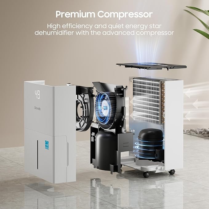 5500 Sq.Ft Energy Star Dehumidifier for Basement, 80 Pints Home Dehumidifier with Drain Hose for Large Room Crawl Space, Dehumidifiers with Smart Humidity Control, 1.32 Gal Water Tank, Auto Defrost