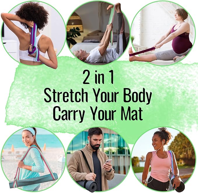 TECEUM Yoga Strap & Mat Strap – 2 IN 1 – Cotton – 6 ft 8 ft 10 ft (30+ colors) – Adjustable Non-Slip Belt for Yoga, Pilates, Stretching, Physical Therapy, Fitness & Home Workout – For Carrying Mats-FlexoryFit
