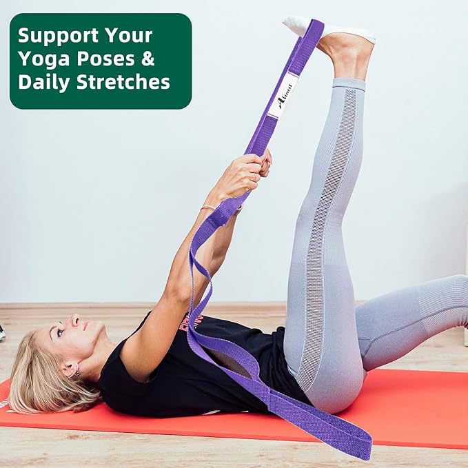 Stretching Strap Yoga Straps for Physical Therapy, 10 Loops Non-Elastic Stretch Band for Pilates, Flexibility, Exercise and Gymnastics-FlexoryFit