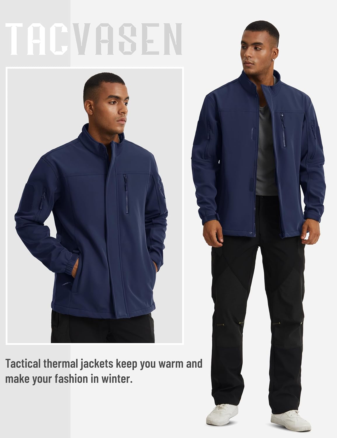 TACVASEN Men's Tactical Softshell Jacket Fleece Lined Water Resistant Windbreaker Military Lightweight Coat for Hiking