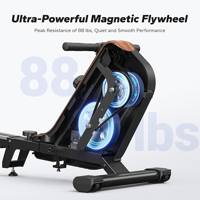 MERACH Rowing Machines for Home, Powerful Electromagnetic Row Machine with 51.2" Extended Rail, 16-Level Handle Resistance Adjustment Rower, 350 LBS Load Capacity, Ergonomic Comfort Seat, Easy Storage-FlexoryFit