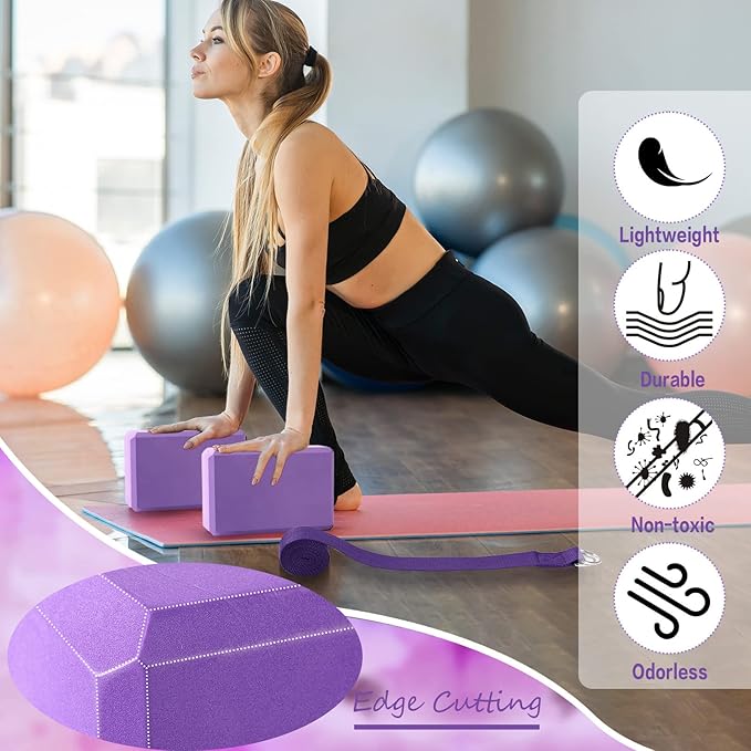 Outus 20 Pack Yoga Blocks and Straps Non-Slip EVA Foam Blocks with Metal D Ring Straps for Gym Exercise and Workout-FlexoryFit