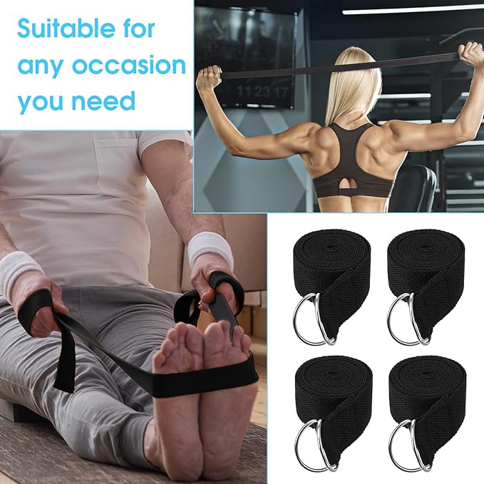 12 Pcs Yoga Strap 6Ft Exercise Stretch Bands for Flexibility with Adjustable Metal D Ring Buckle Loop Stretch Strap Non Elastic Yoga Belt Yoga Exercise Adjustable Straps for Pilates-FlexoryFit