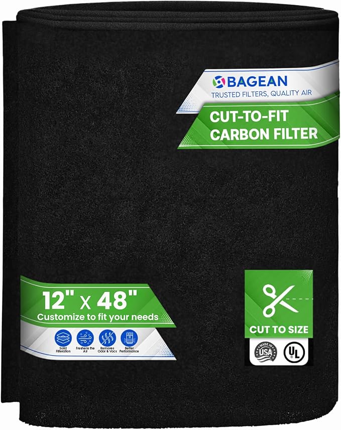 Cut to Fit Activated Carbon Filter Sheet 12” x 48” - Activated Carbon Air Filter for Air Purifiers Window AC Air Vent And More - Charcoal Filters Absorb Odors & Freshens the Air (1-Pack)