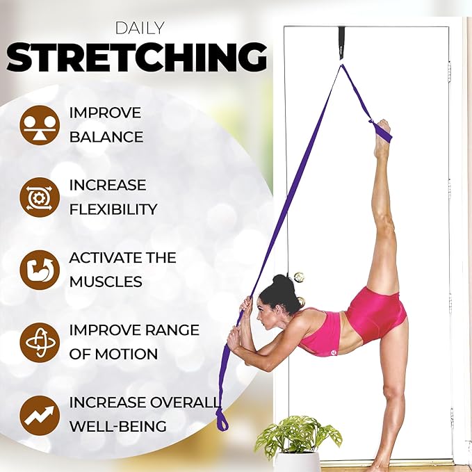 Pilates Stretching Strap with Door Anchor - Flexibility Equipment for Pilates Practitioners - Ideal for Improving Leg Flexibility, Core Stability, and Posture Alignment at Home-FlexoryFit