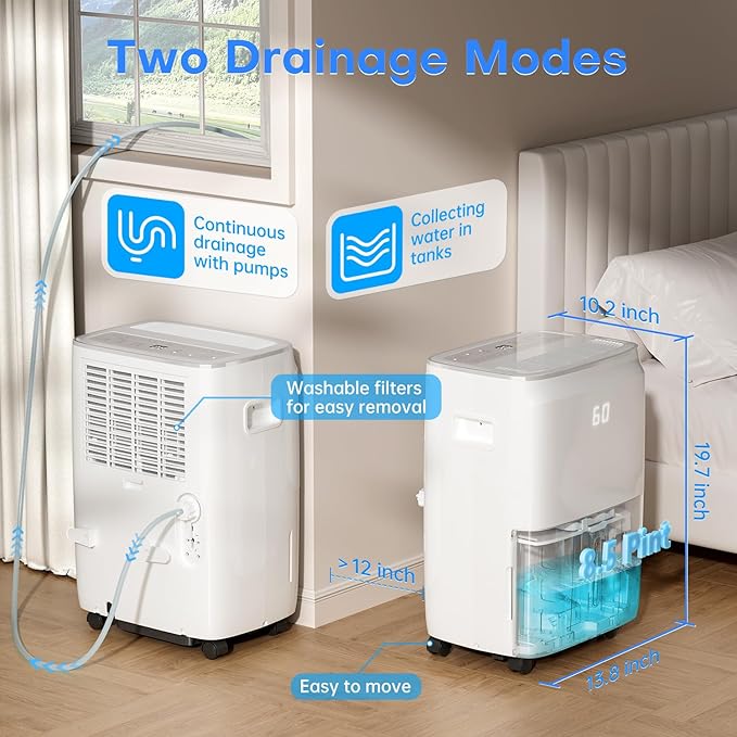 TABYIK 4500 Sq.Ft Most Efficient Energy Star 2025 Dehumidifier, Max 80 Pint/Day (Standard 60 Pint/Day) Smart WiFi Dehumidifier with Pump Drain Hose & Auto Humidity Control, for Basement, Home