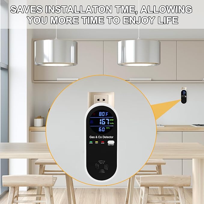 2 Packs Combination Gas & Carbon Monoxide Detector, 4-in-1 Natural Gas Detector & Carbon Monoxide Alarm with Temperature(°F) & Humidity,Propane & CO Detector for Home,RV,Apartment