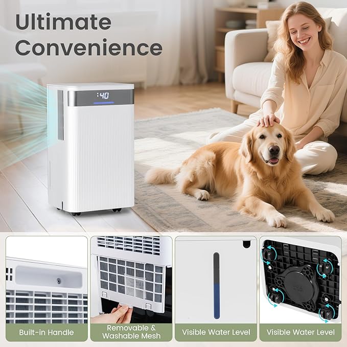 COSTWAY 32 Pints Dehumidifier, 24H Timer, 3-Color Indicator, Drain Hose & Wheels, Low Noise, 2000 Sq.Ft Portable Dehumidifier Home, Bathroom, Bedroom