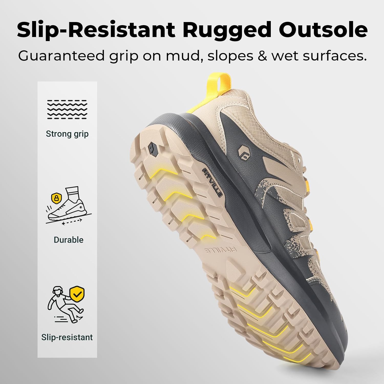 FitVille Men's Wide Hiking Shoes Water Repellent Trekking Trails Outdoor Sneakers Cushioned Lightweight Walking Running Shoes with Arch Support