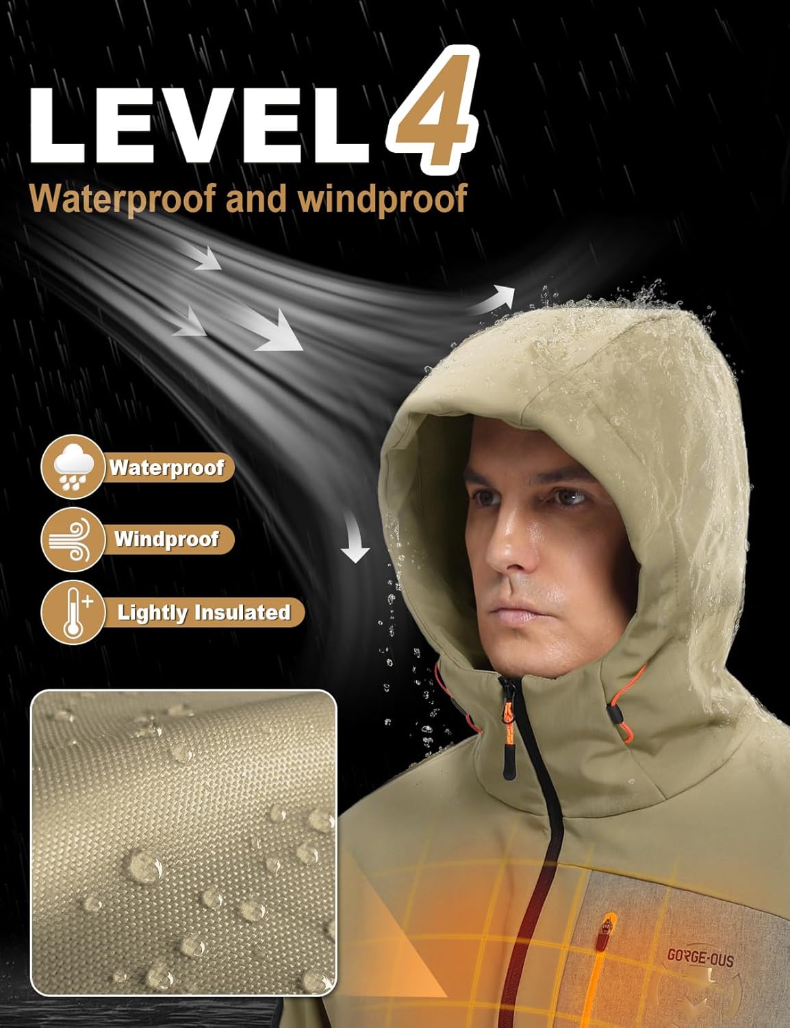 GEMYSE Men's Lightweight Rain Jacket Waterproof Raincoat Hooded Softshell Windbreaker for Outdoor Hiking Travel