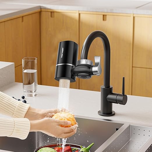 Faucet Filter, NSF Certified, 400 Gallon High Efficiency Water Purification System, Fast 99% Chlorine & Odor Removal with 1 Water Filter（T1-Black）