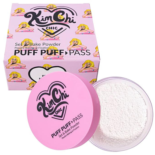Kimchi Chic Beauty Puff Puff Pass Set and Bake Setting Powder for Makeup, Extra Fluffy Loose Face Powder Poof, Soft Natural Face Makeup for Uneven Skin Tone, 01 Ivander-FlexoryFit