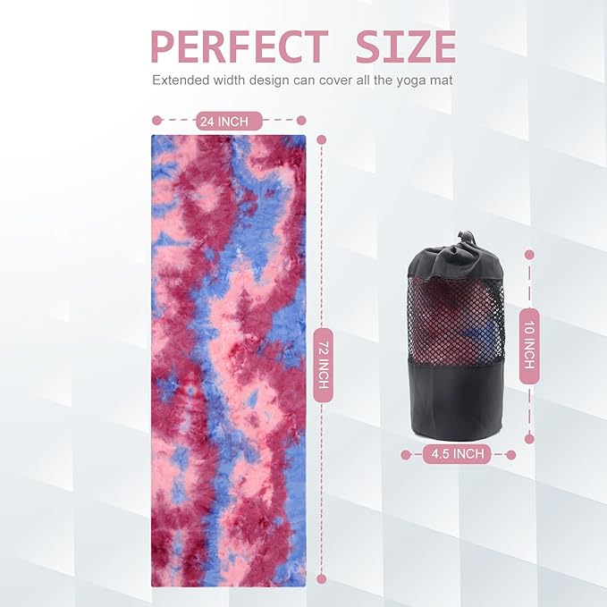 Eunzel Yoga Towel,Hot Yoga Mat Towel with Grip Dots Sweat Absorbent Non-Slip for Hot Yoga, Pilates and Workout 24" x72", Red & Blue-FlexoryFit