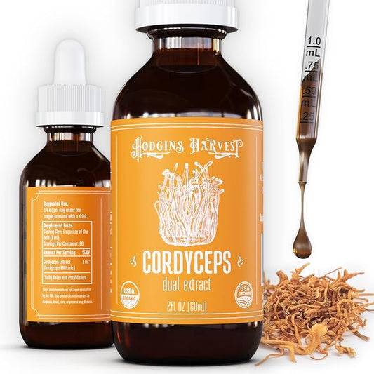 Hodgins Harvest Organic Cordyceps Tincture | Made with Mushrooms Grown On Our Farm in The USA | Dual Extract | Extra-Concentrated (2 fl oz)-FlexoryFit