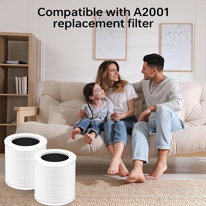 Replacement Filter Compatible with A2001 Air Filter, 3-In-1 Activated Carbon Filter, High Efficiency Filtration,Compared to Part #AF-2001, 2 Packs