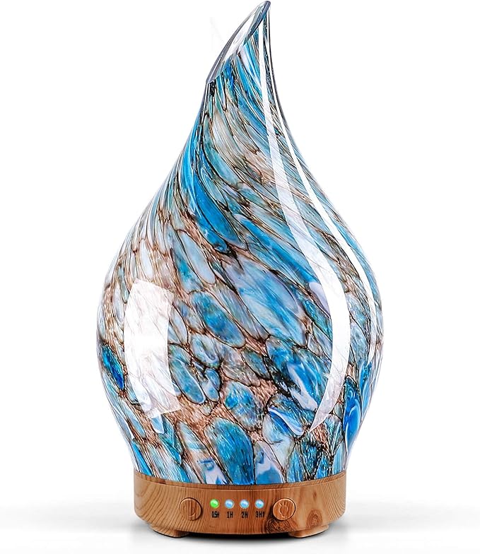 Porseme 150ml Glass Essential Oil Diffuser Aromatherapy Ultrasonic Cool Mist Humidifier 6 Running Hours Waterless Auto-Off Air Diffusers for Sleeping,Yoga,Office Working Spa and Rest (Light Blue)