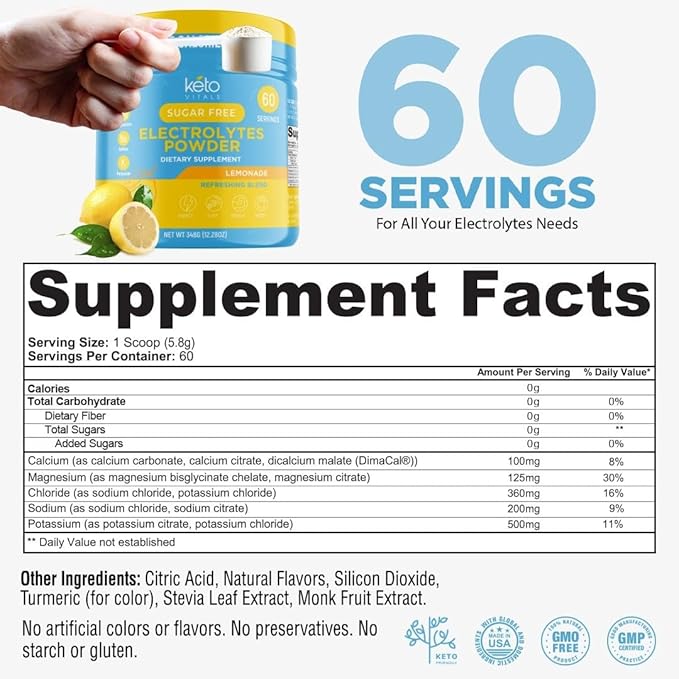 Keto Vitals Electrolytes Powder | Keto-Friendly Electrolytes with Potassium, Magnesium, Sodium, Calcium | Keto Electrolytes Supplement Energy Drink Mix | Sugar-Free, Zero Calories, Zero Carbs-FlexoryFit
