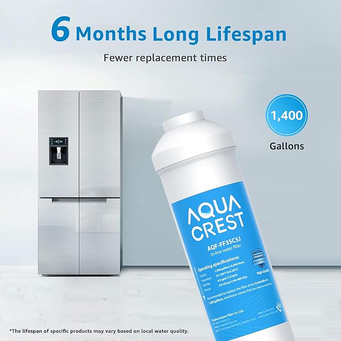 AQUA CREST FF35 Inline Water Filter Replacement, 1/4" Quick-Connect Replacement for Refrigerator, Post-Carbon Filter for Reverse Osmosis Systems, NSF/ANSI 42 Certified, 6-12 Months(NO Fittings)