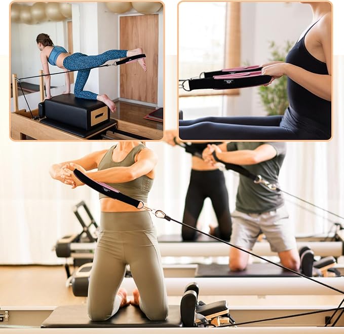1 Pair Enhanced Pilates Double Loop Straps for Reformer, Thickened D-Ring Handle Straps, Yoga Exercise Accessories in 2 Lengths and Multicolor for Home Gym Workout-FlexoryFit