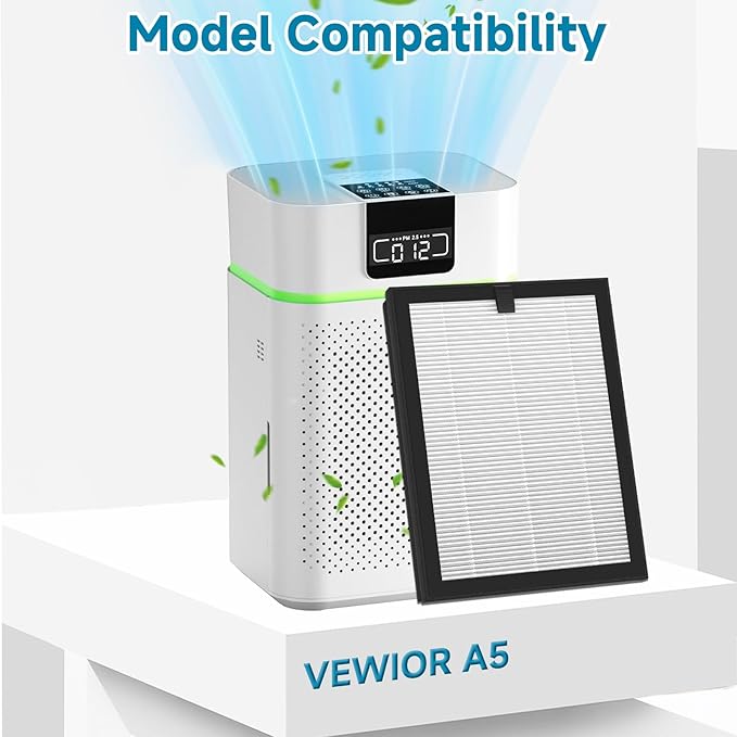 A5 Replacement Air Filter Compatible with VEWIOR A5 Pu-rifier with 3 Stages True HEPA, Activated Carbon Filter and pre-Filter, 4 Pack
