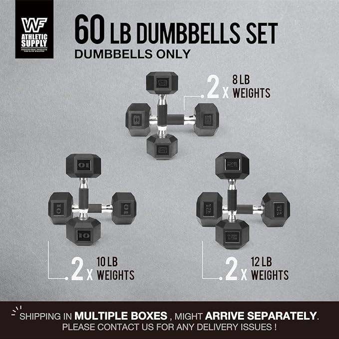 WF Athletic Supply Rubber Encased Hex Dumbbells with Rubber Grip Contoured Handle for Muscle Toning, Strength Building & Full Body Workout-FlexoryFit