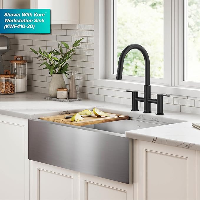 KRAUS Oletto Touchless Sensor Bridge Kitchen Faucet with Pull-Down Sprayhead in Spot-Free Antique Champagne Bronze, KSF-3122SFACB