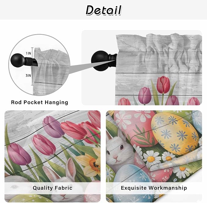 Easter Kitchen Tier Curtains 36 Inch Long 2 Panel Set, Rod Pocket Half Window - Image 9
