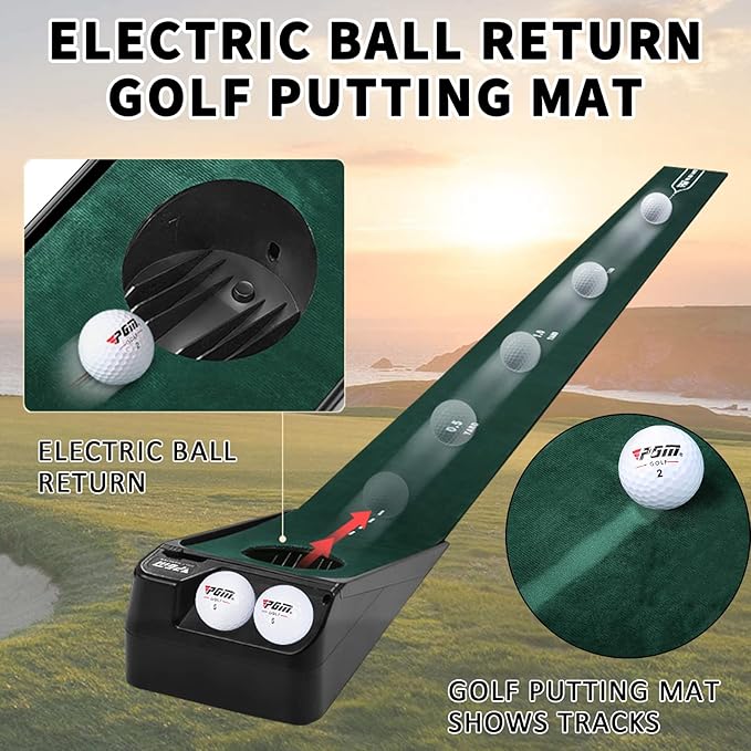 PGM Putting Green Indoor - Golf Mat With Electric Ball Return - Portable Putting Matt for Indoors - Practice Game for Home and Office - Gifts and Accessories for Men