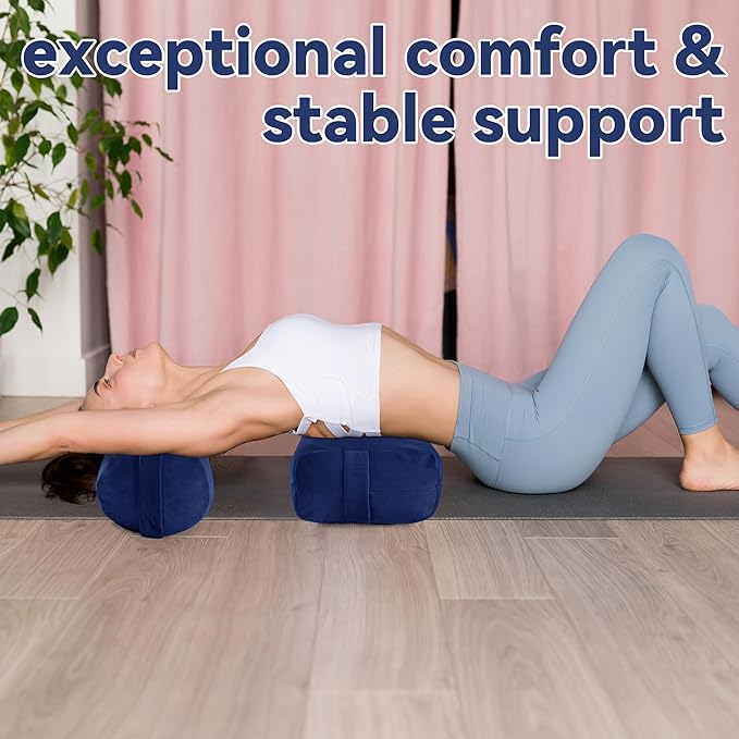 ROYALAY 2 Pcs Yoga Bolster Pillow for Restorative Yoga, Rectangular and Cylinder Meditation Pillow Set with Carrying Handles, Supportive Cushion for Exercise Workout Stretching Meditation,Dark Blue-FlexoryFit