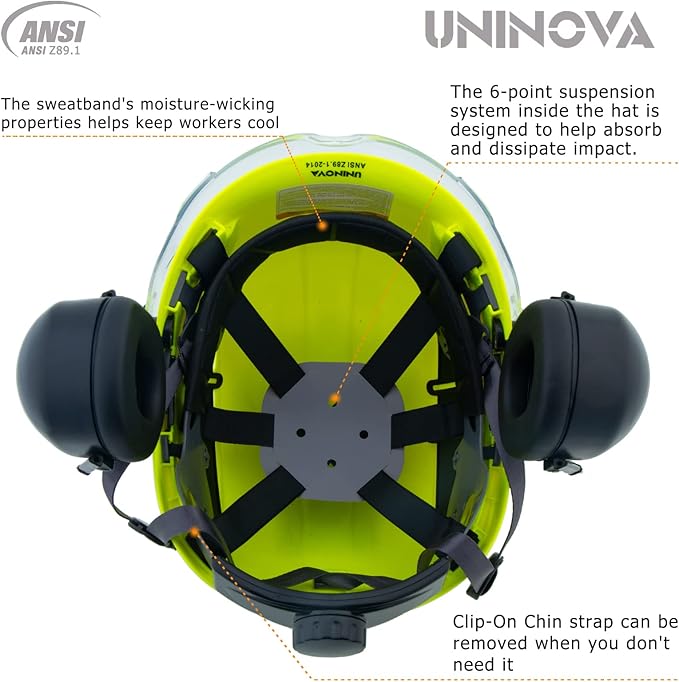 UNINOVA Arborist Helmet Forestry Helmet Chainsaw Helmet with Visor and Earmuffs,OSHA Safety Hard Hat Helmet for Logging Trimming Mowing Climbing Tree Service Garden Work