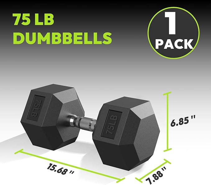 Hex Dumbbell 40-125 lb, Rubber Encased Exercise & Fitness Dumbbells, Hand Weight for Strength Training-FlexoryFit