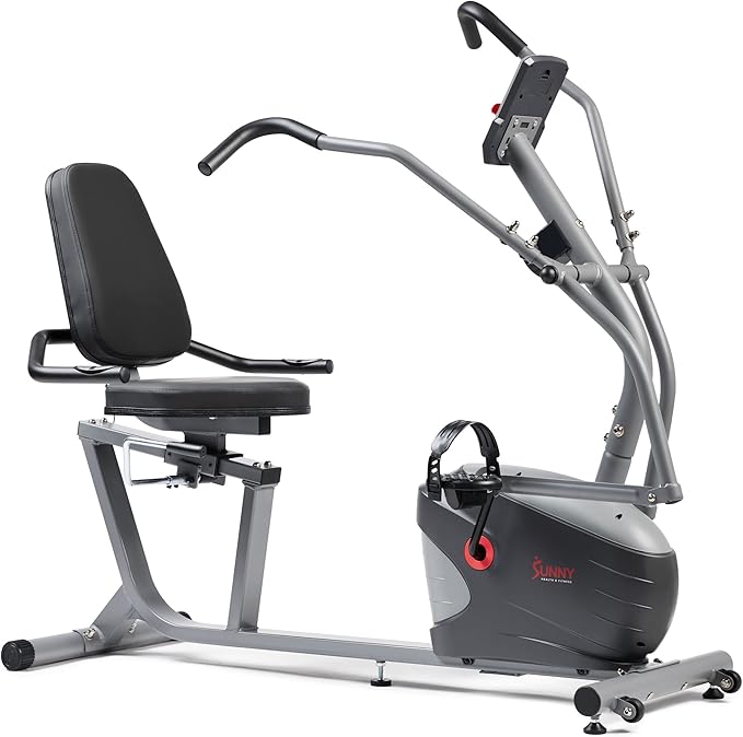 Sunny Health & Fitness Smart Recumbent Bike, Full-Body Home Training with Arm/Leg Exercisers, Indoor Cycling Workout Machine Plus Adjustable Seat & Bulit-in Pulse Sensors, Free SunnyFit App Connection-FlexoryFit