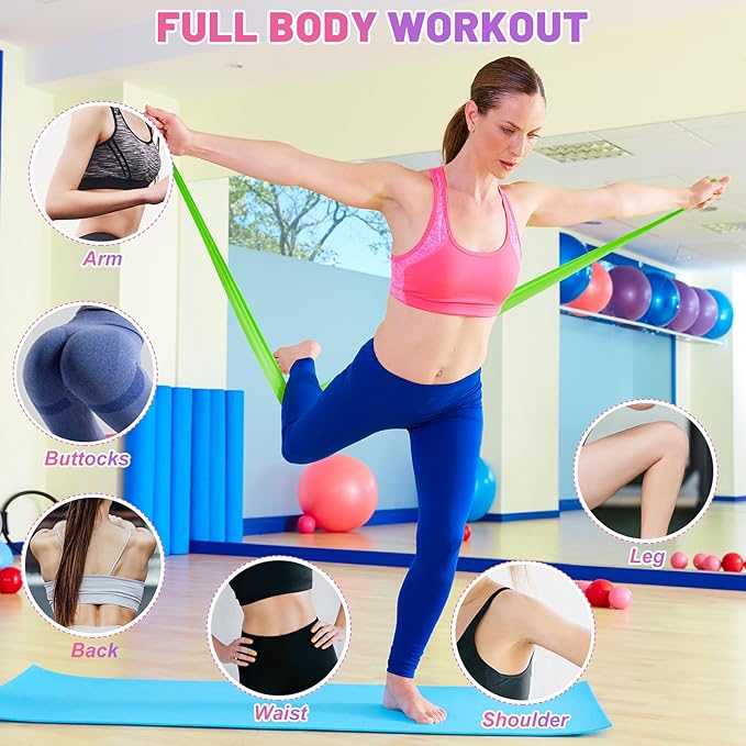 5 Pcs Resistance Bands, Professional Exercise Bands Elastic Stretch Bands for Fitness Yoga Pilates Stretching Strength Training, Workout Bands for Women and Men Home Gym-FlexoryFit