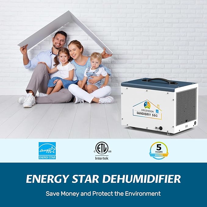ARGENDON Commercial Dehumidifiers with Pump and Drain Hose for Crawlspace, Basement, 120 PPD Energy Star Crawl Space Dehumidifier for Large Spaces, Job Site, Auto Defrost, 5-Year Limited Warranty