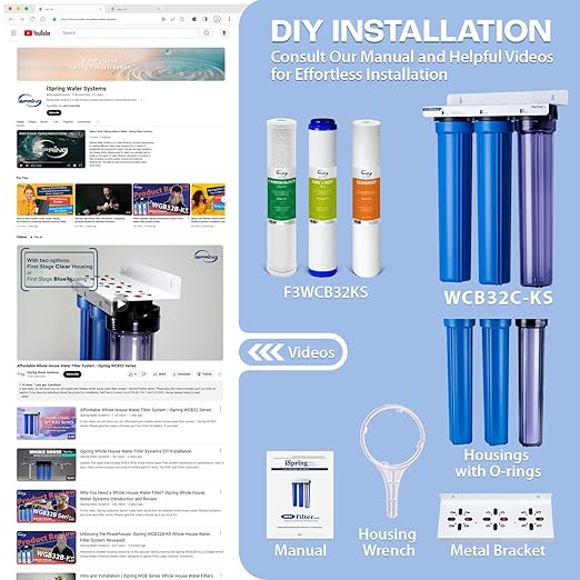 iSpring Heavy Metals Whole House Water Filter System, Reduces Lead, Chloramine, PFAS, Chlorine, Sediments, 3-Stage Whole House Water Filtration System, 3/4" Inlet/Outlet, Model: WCB32C-KS