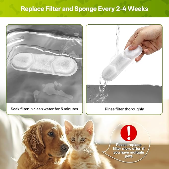 6 Pack Dog Water Fountain Replacement Filters for 410oz/3.2Gal/12L Pet Water Dispenser, ZEKIRY Pet Fountain Filter, 4-Layer Filtration Cat Drinking Bowl Filters and Pump Sponges