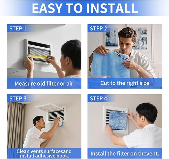 Air Vent Filters,12"x120" Cut to Fit Air Filter Material,MERV 8 Reusable 3-Layer Air Vent Filter for Home Floor, Grilles, Ceiling, HVAC Furnace Vents, With Adhesive Tape