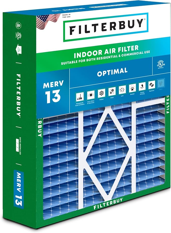 Filterbuy 19x20x5 Air Filter MERV 13 Optimal Defense (1-Pack), Pleated HVAC AC Furnace Air Filters for Bryant/Carrier, BDP, Day & Night, and Payne (Actual Size: 19.06 x 19.81 x 4.25 Inches)