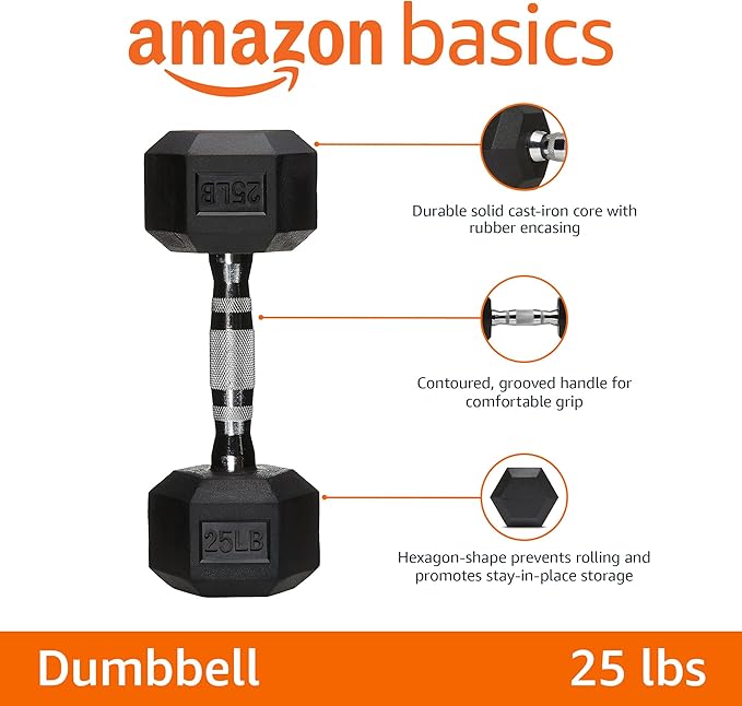 Amazon Basics Rubber Hex Dumbbell Hand Weight-FlexoryFit