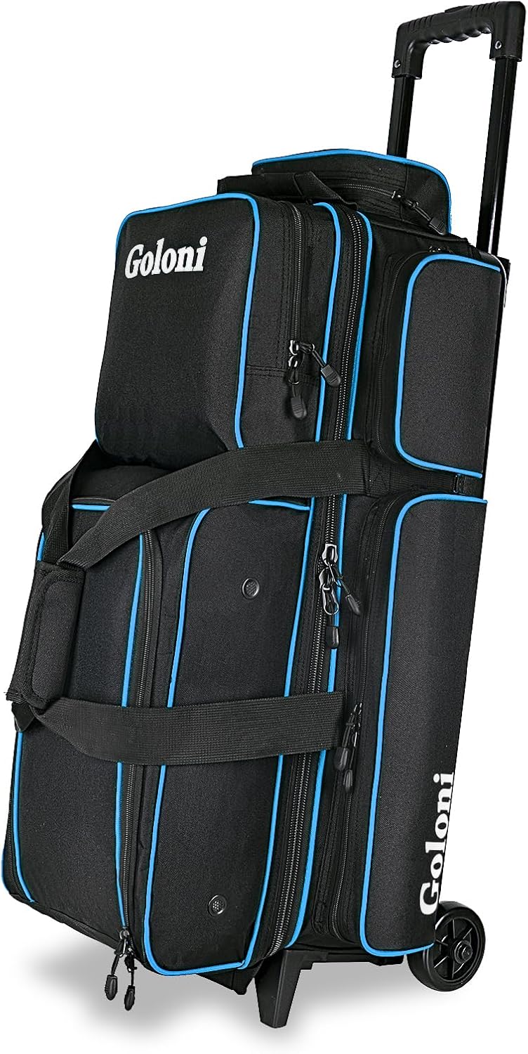 Goloni 3 Ball Bowling Bags with Wheels - Rolling Bowling Bag for 3 Balls & Accessories - Retractable Handle Extends to 38