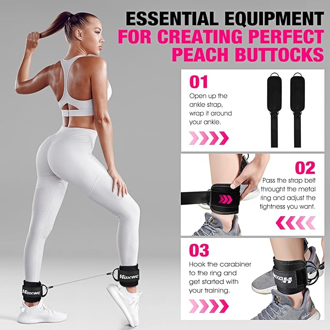 Ankle Resistance Bands with Cuffs, Ankle Bands for Working Out, Ankle Resistance Band for Leg, Booty Workout Equipment for Kickbacks Hip Fitness Training, Exercise Bands for Butt Lift Women-FlexoryFit
