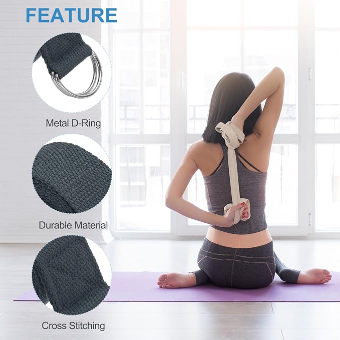 PATIKIL Yoga Strap for Stretching Cotton Yoga Belt with Adjustable Metal D-Ring Buckle Stretch Band for Fitness Pilates-FlexoryFit
