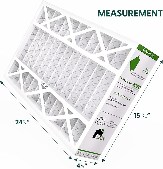 EconoHome 16x25x4 AC Furnace Pleated Air Filter MERV 11 Replacement – Allergen Defense, 2 Pack, Fits Lennox (X6670), Honeywell (FC100A1029) filters. (Actual size: 15.94 x 24.86 x 4.36 Inches)
