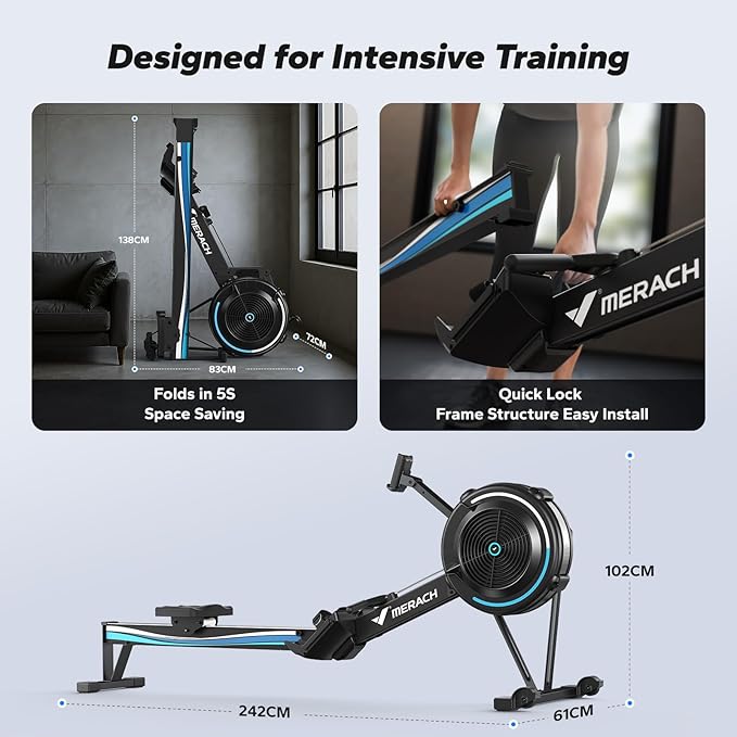 MERACH Rowing Machines for Home, Adjustable Air Resistance Professional Indoor Rowing Machine, Ergonomic Comfort Seat, Performance Monitor and Device Holder, Easy Storage-FlexoryFit