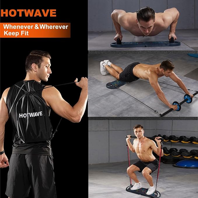 HOTWAVE Portable Exercise Equipment with 16 Gym Accessories.20 in 1 Push Up Board Fitness,Resistance Bands with Ab Roller Wheel,Full Body Workout at Home-FlexoryFit