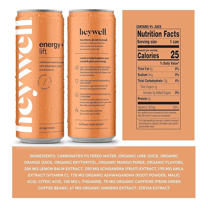 Heywell Sparkling Adaptogenic, Trial Pack, 12 Fluid Ounce (Pack of 6) - Organic, Non GMO, Vegan, Gluten Free, Dairy Free-FlexoryFit