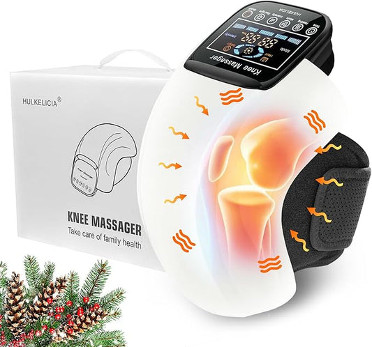 Knee Massager, Cordless Massager with Heat and Compression LED Screen Wearable Infrared Vibration Rechargeable Electronic Massage for Joint Pain Injury Swelling Stiffness, 1.0 Count-FlexoryFit