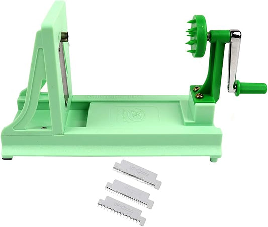 Japanese Turning Vegetable Spiralizer, Veggie Spiralizer For Fresh Zucchini, Squash, Butternut Squash with 1 Straight-Edged Blade and 3 Serrated Blades Multiple-FlexoryFit